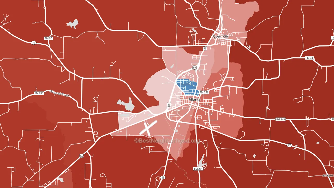 Atlanta, TX block-group political-lean map
