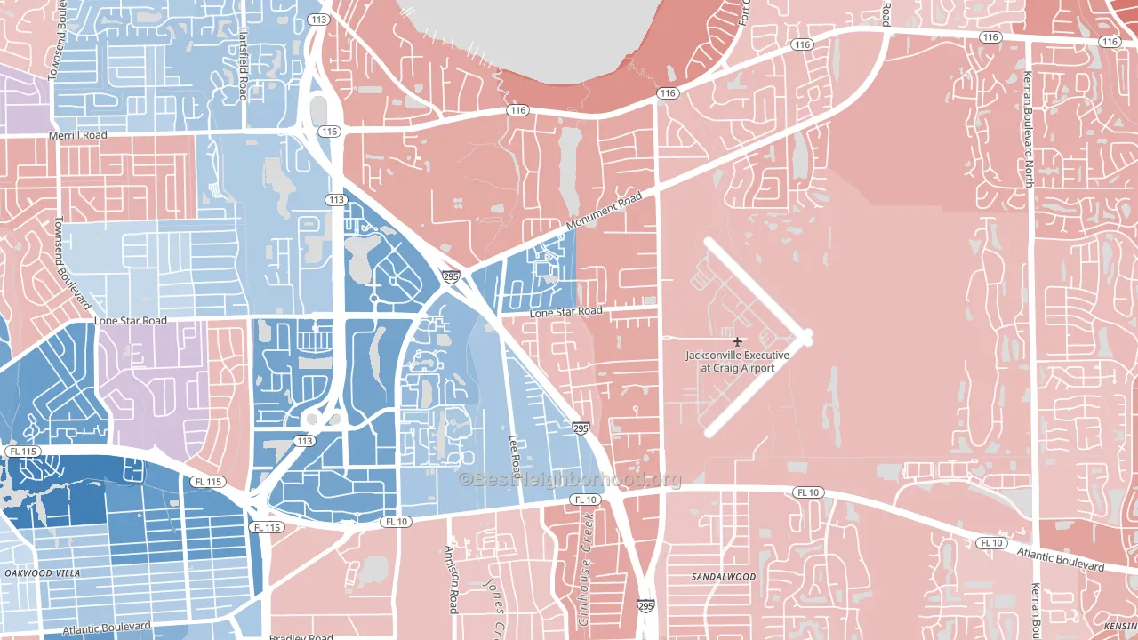 Atlantic Boulevard Estates, Jacksonville, FL block-group political-lean map