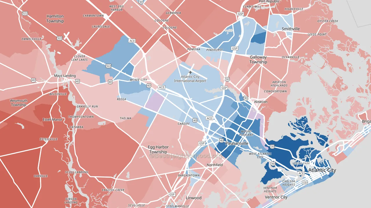 Atlantic County, NJ block-group political-lean map