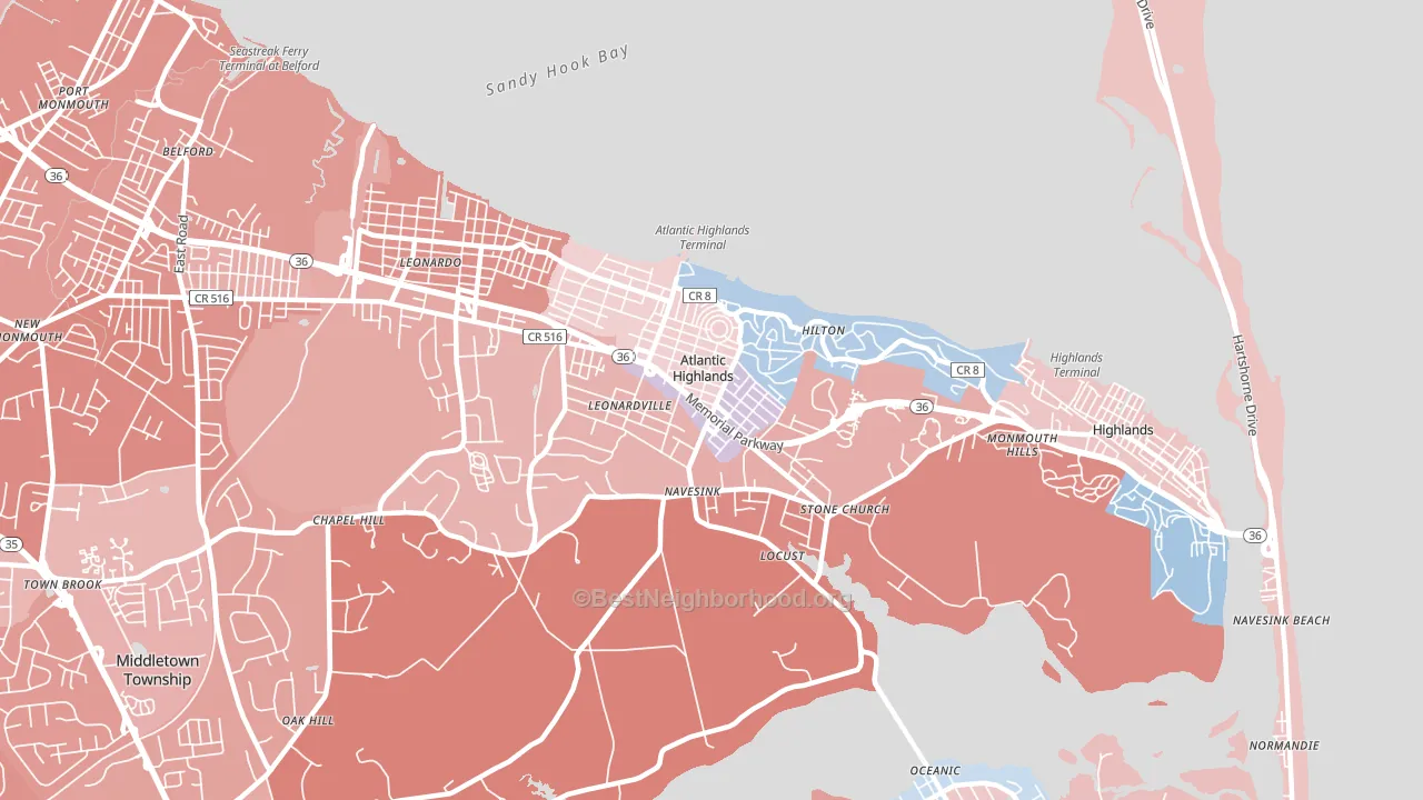 Atlantic Highlands, NJ block-group political-lean map