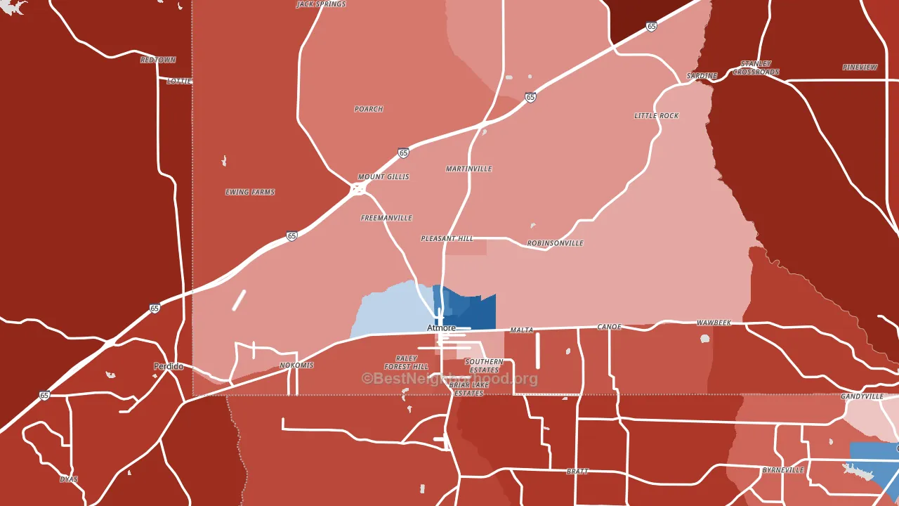 Atmore, AL block-group political-lean map