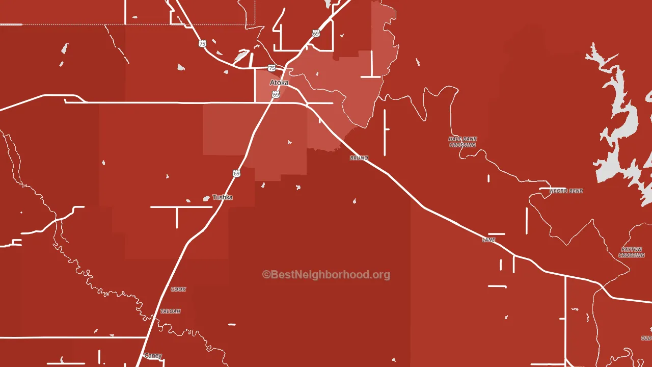 Atoka County, OK block-group political-lean map