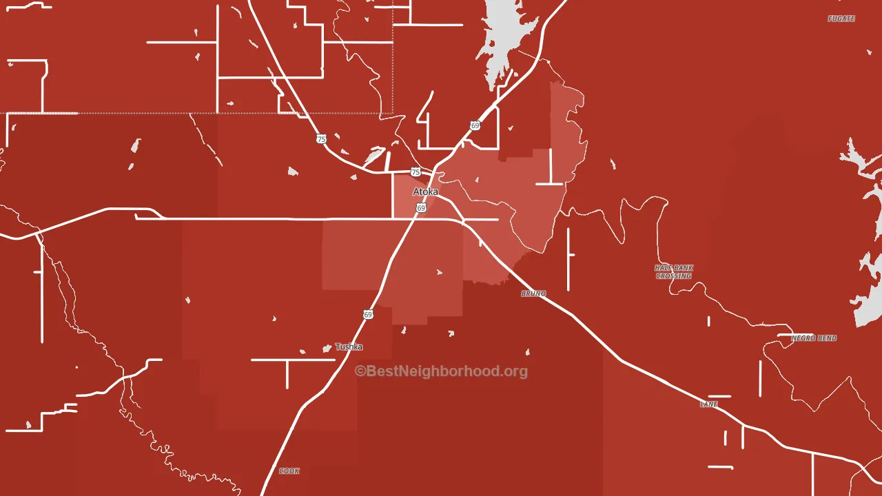 Atoka, OK block-group political-lean map