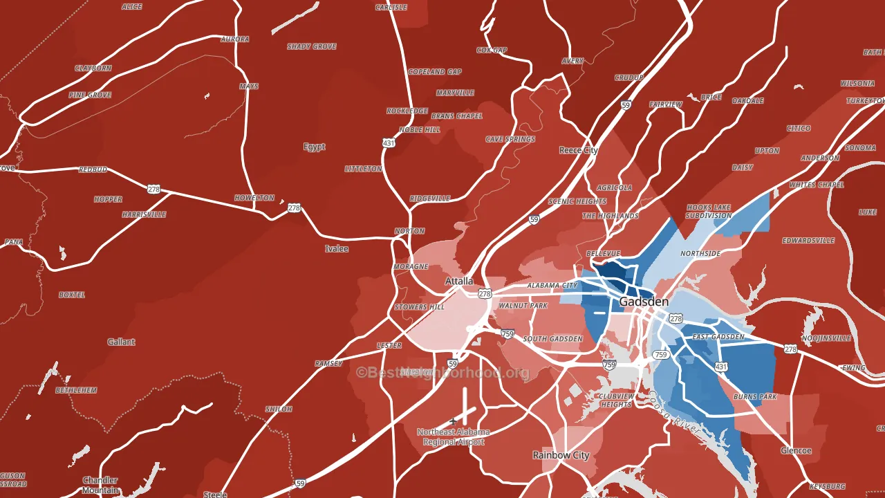 Attalla, AL block-group political-lean map