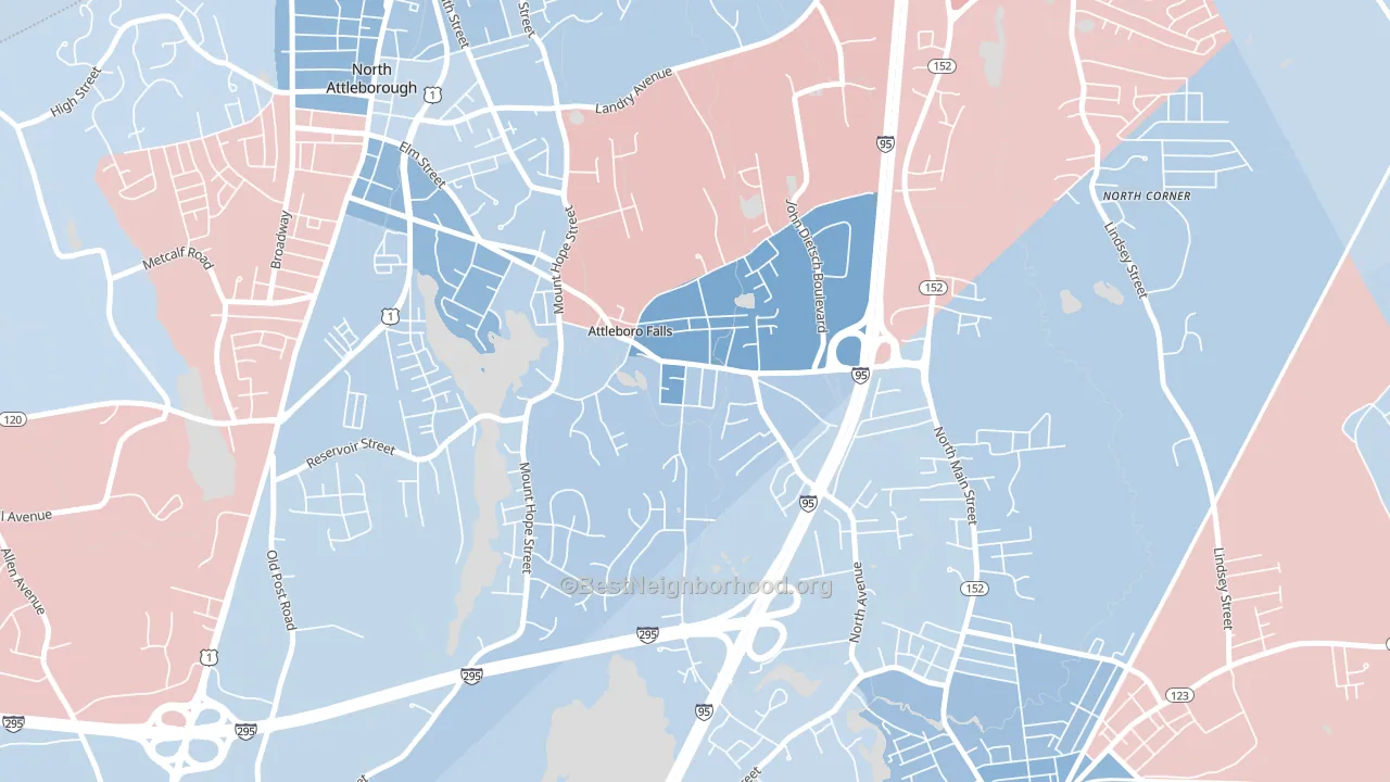 Attleboro Falls, MA block-group political-lean map