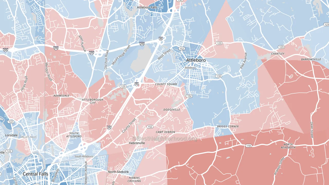 Attleboro, MA block-group political-lean map