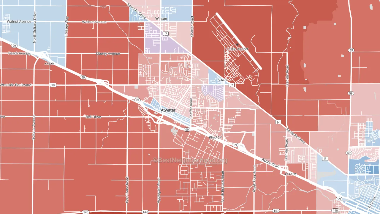 Atwater, CA block-group political-lean map