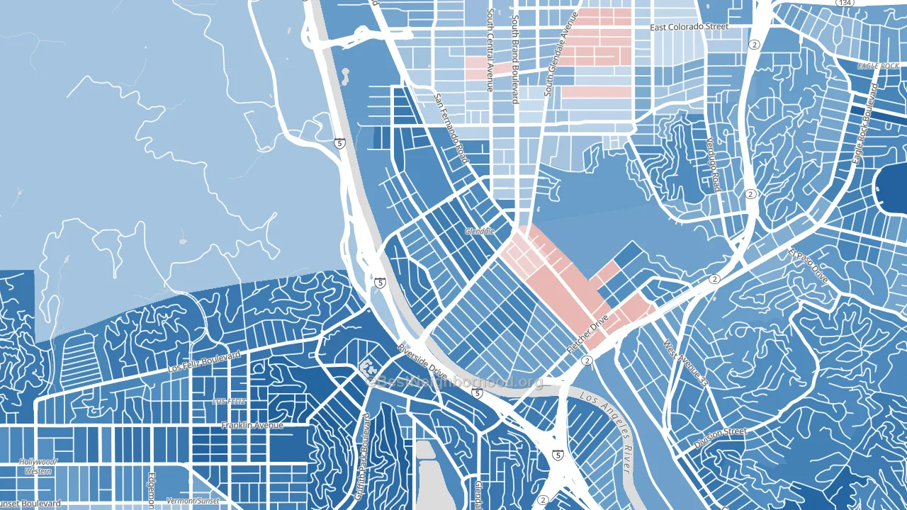 Atwater Village, Los Angeles, CA block-group political-lean map