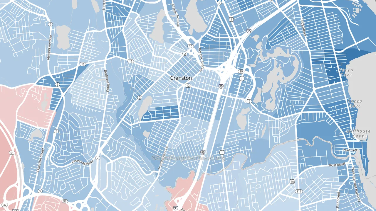Auburn, Cranston, RI block-group political-lean map