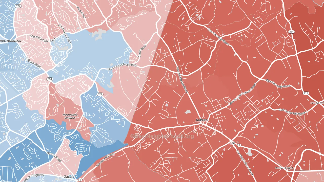 Auburn, GA block-group political-lean map