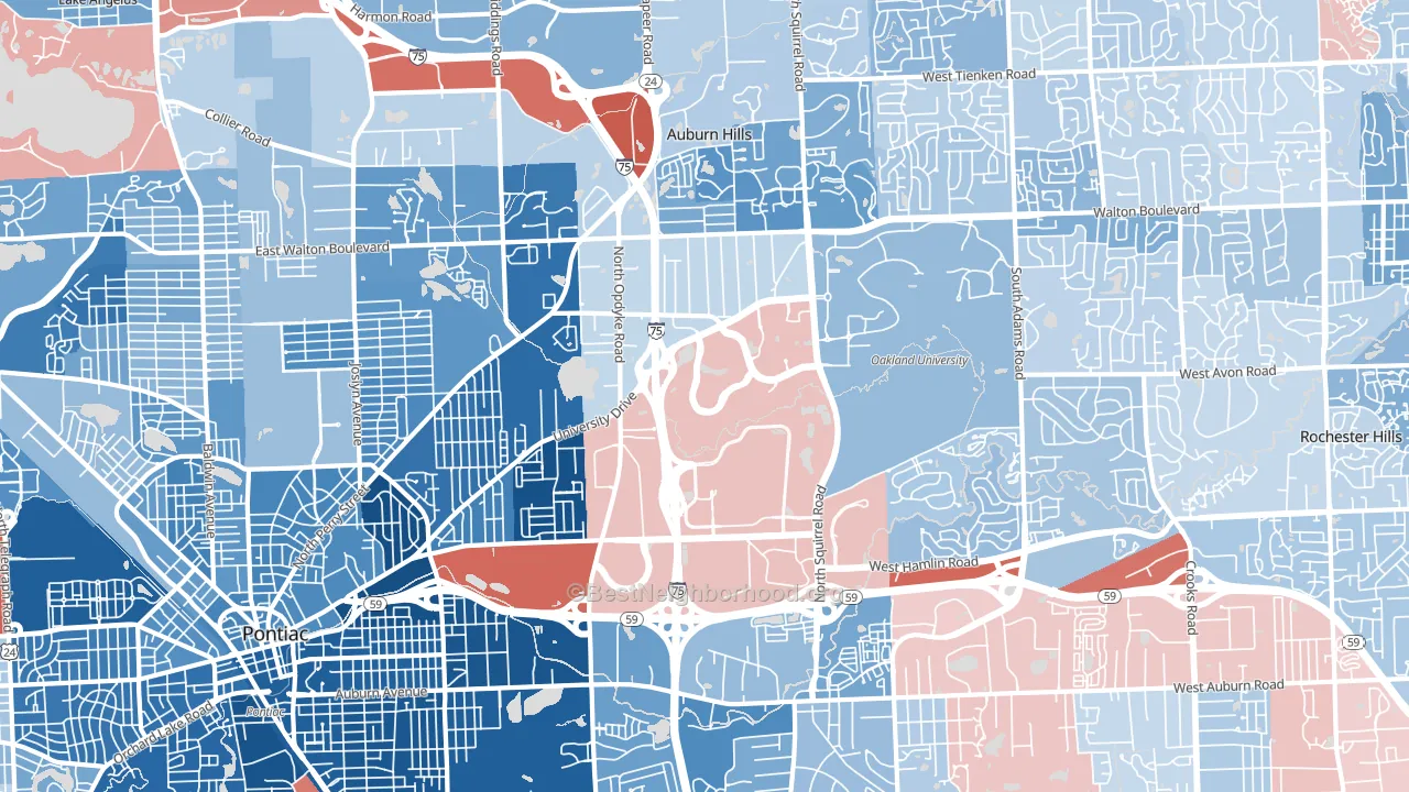 Auburn Hills, MI block-group political-lean map