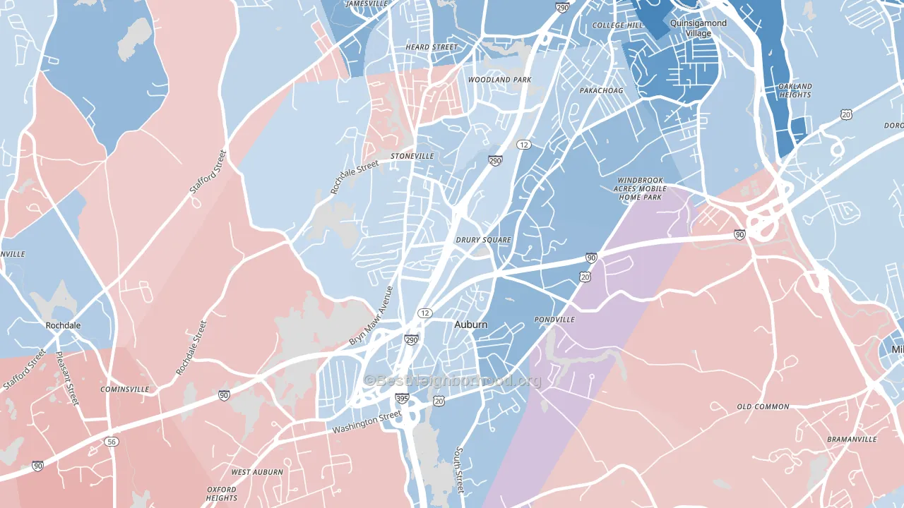 Auburn, MA block-group political-lean map