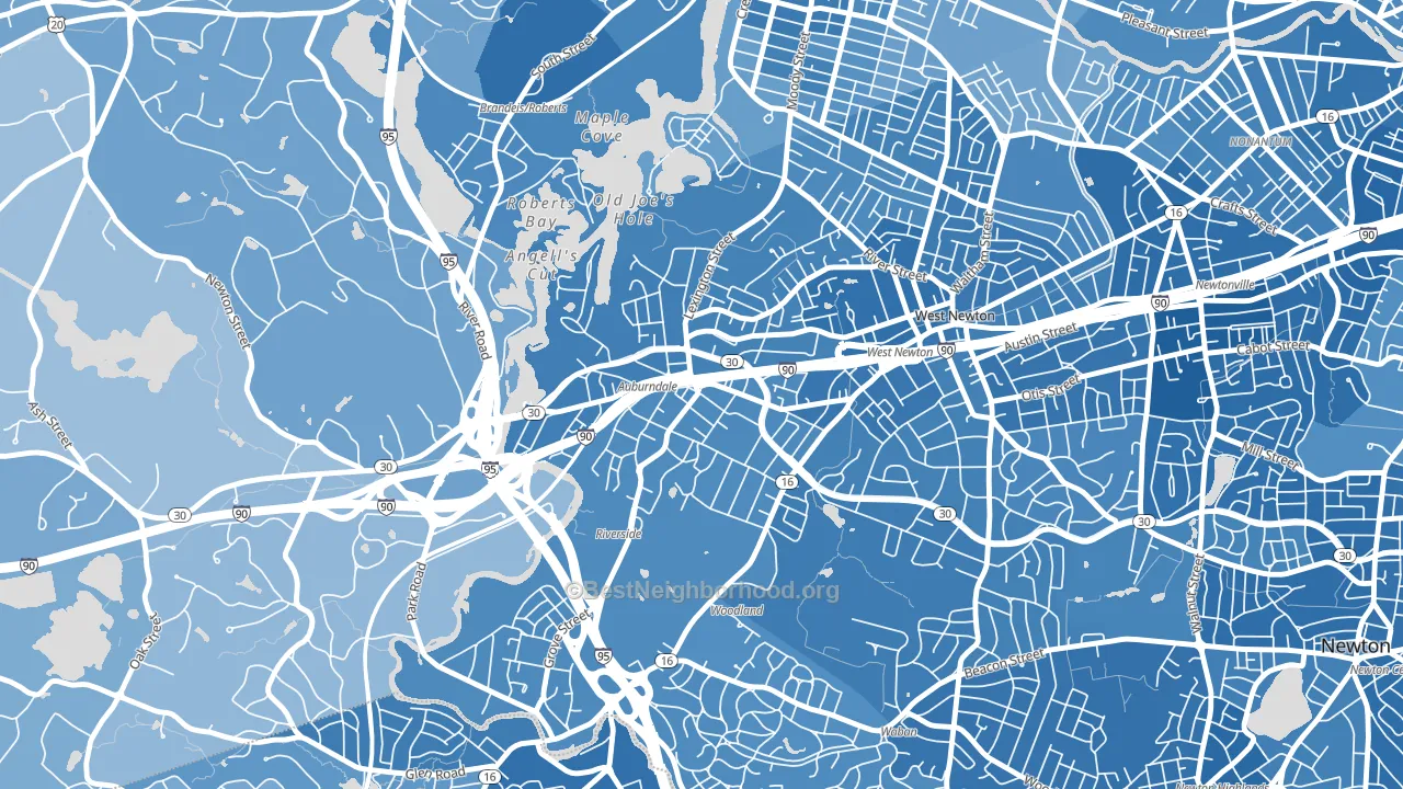 Auburndale, MA block-group political-lean map