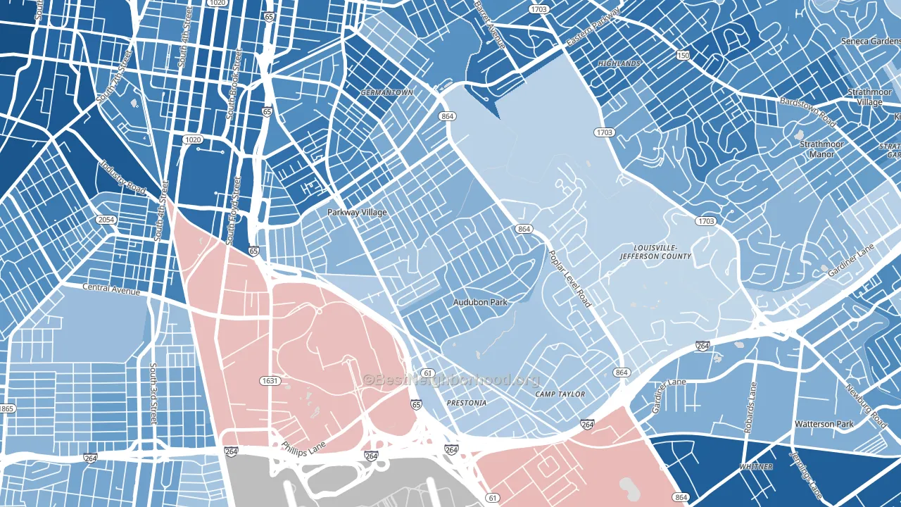 Audubon, Louisville, KY block-group political-lean map