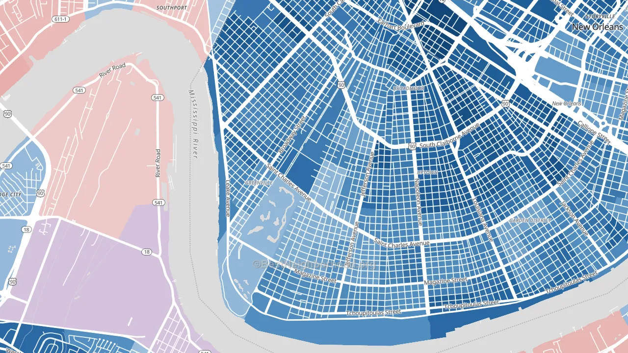 Audubon, New Orleans, LA block-group political-lean map
