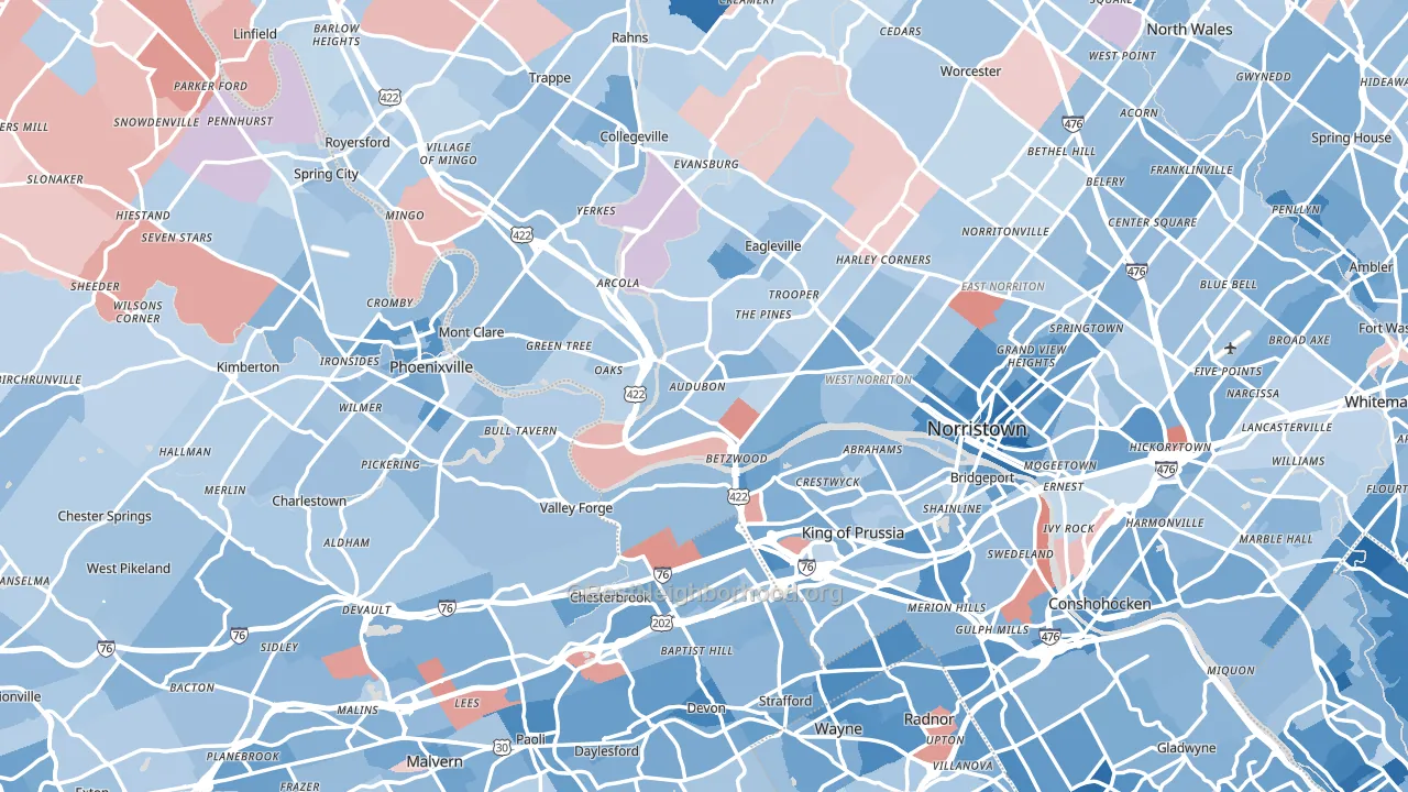 Audubon, PA block-group political-lean map