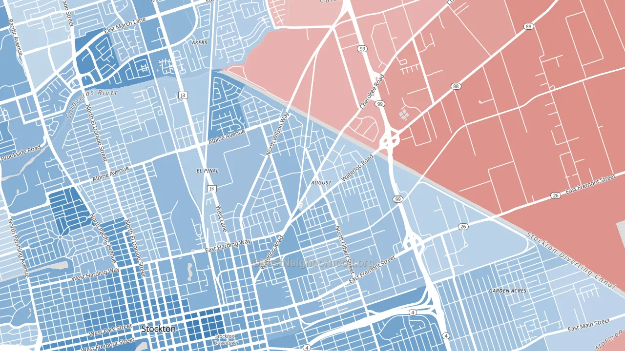 August, CA block-group political-lean map