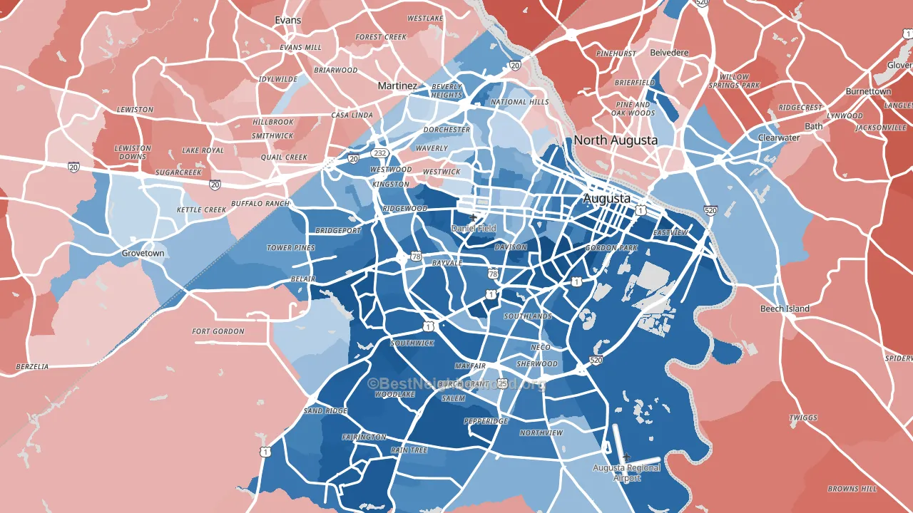 Augusta, GA block-group political-lean map