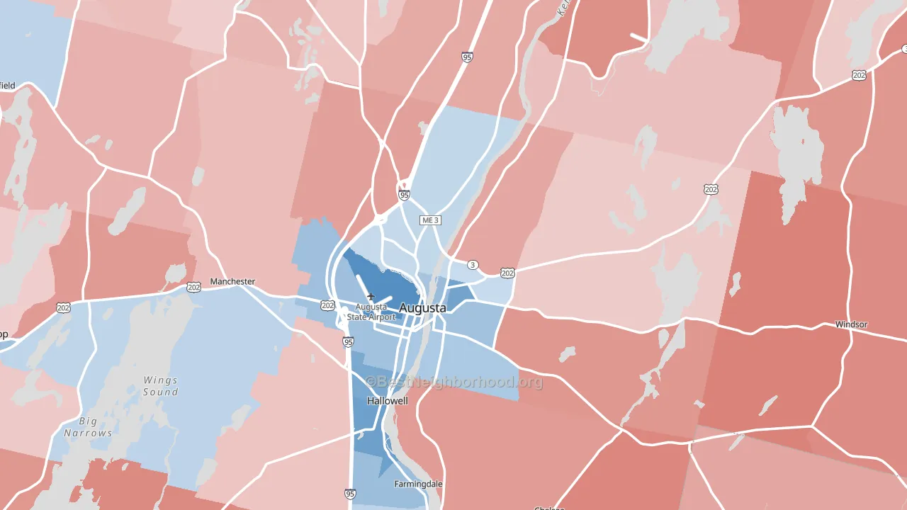 Augusta, ME block-group political-lean map
