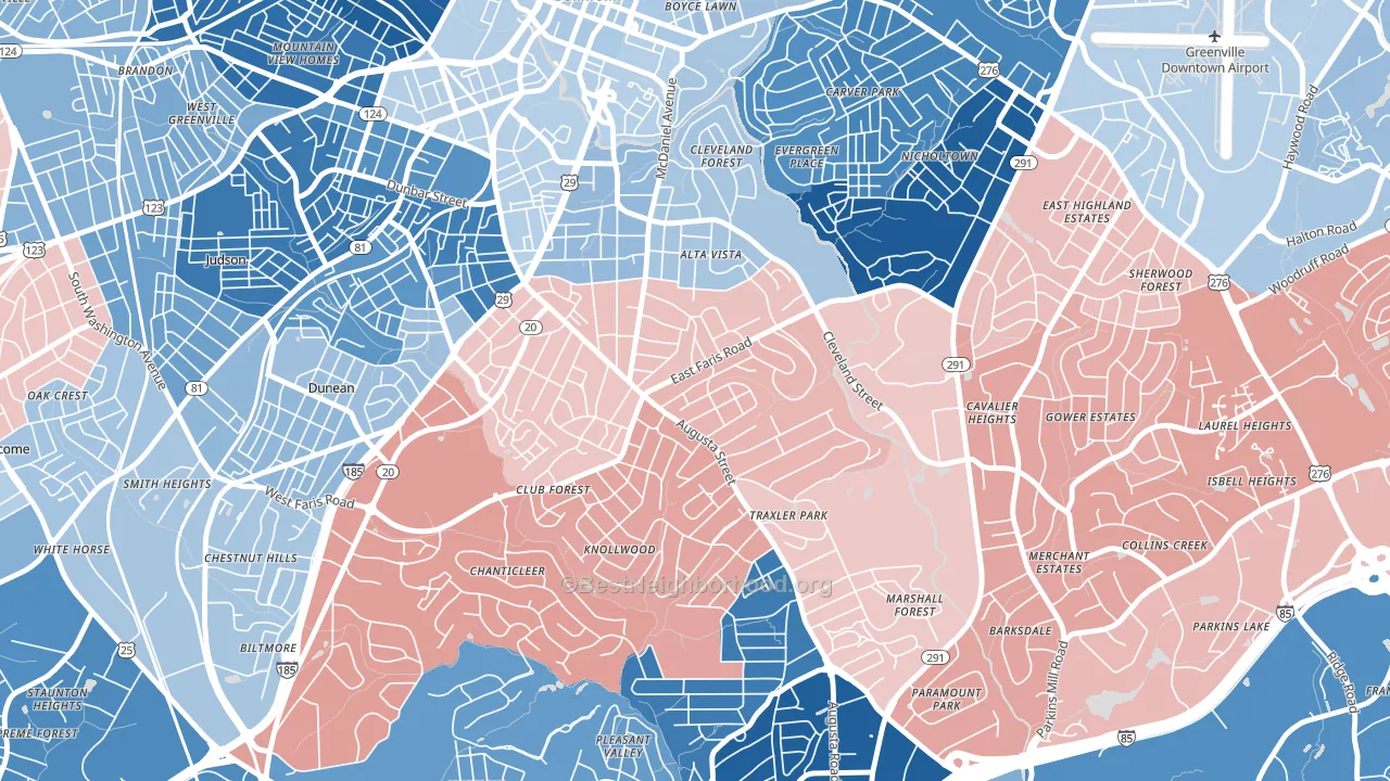 Augusta Street Area, Greenville, SC block-group political-lean map
