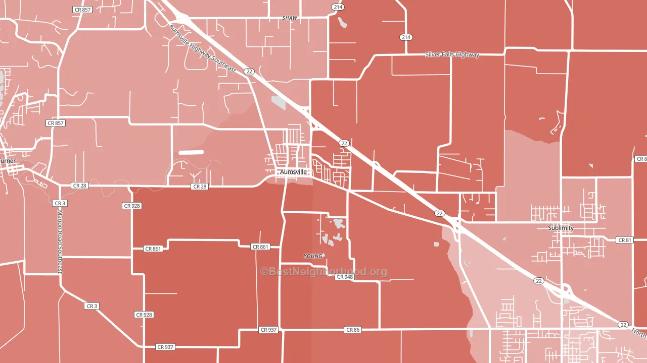 Aumsville, OR block-group political-lean map