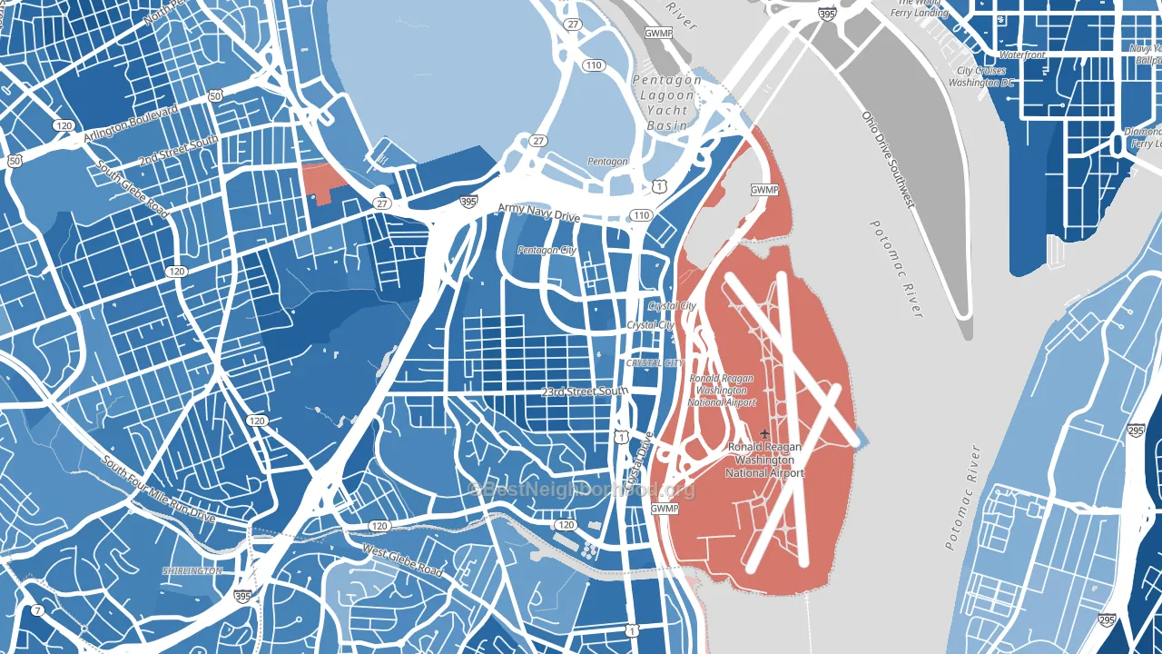 Aurora Highlands, Arlington, VA block-group political-lean map