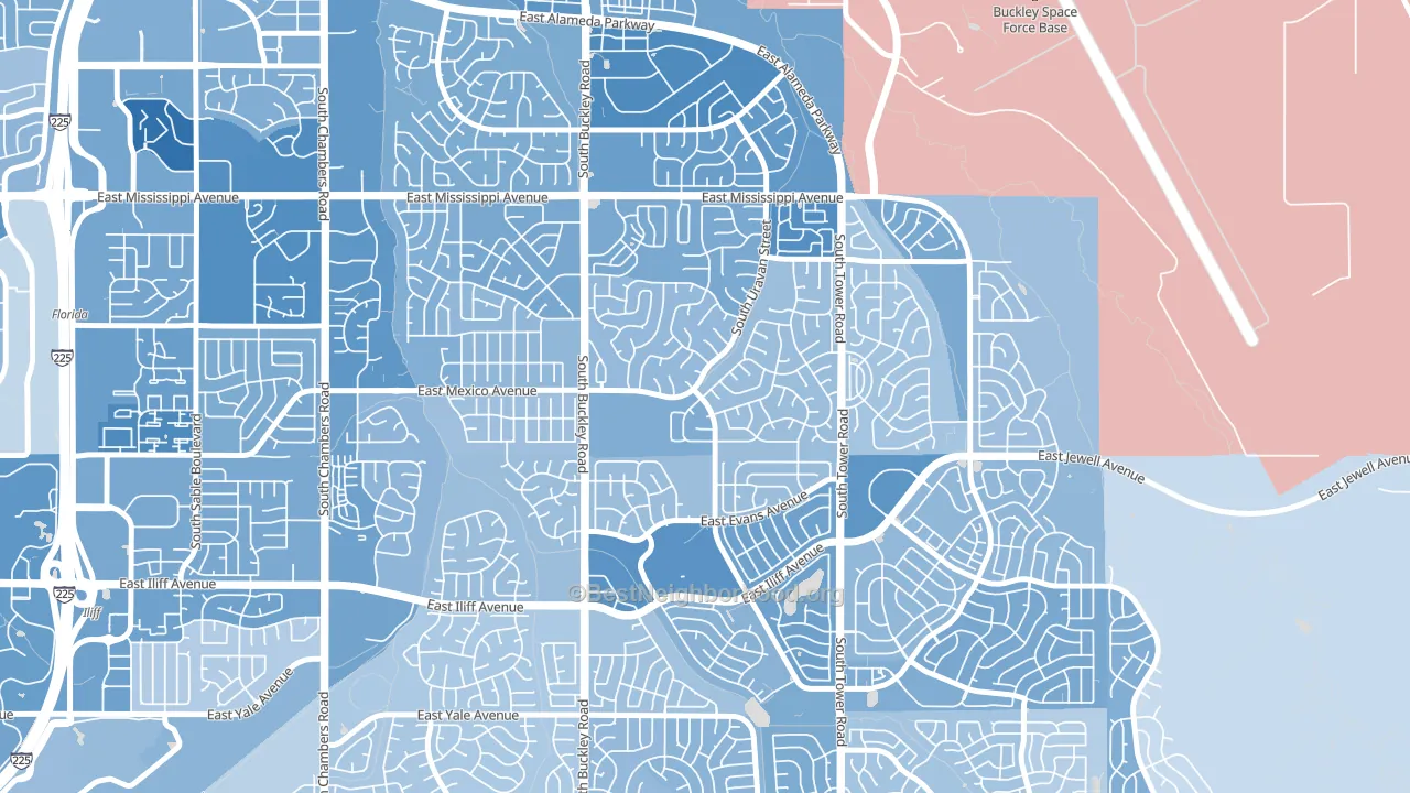 Aurora Highlands, Aurora, CO block-group political-lean map