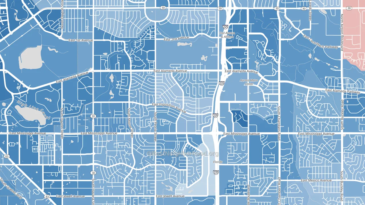 Aurora Hills, Aurora, CO block-group political-lean map