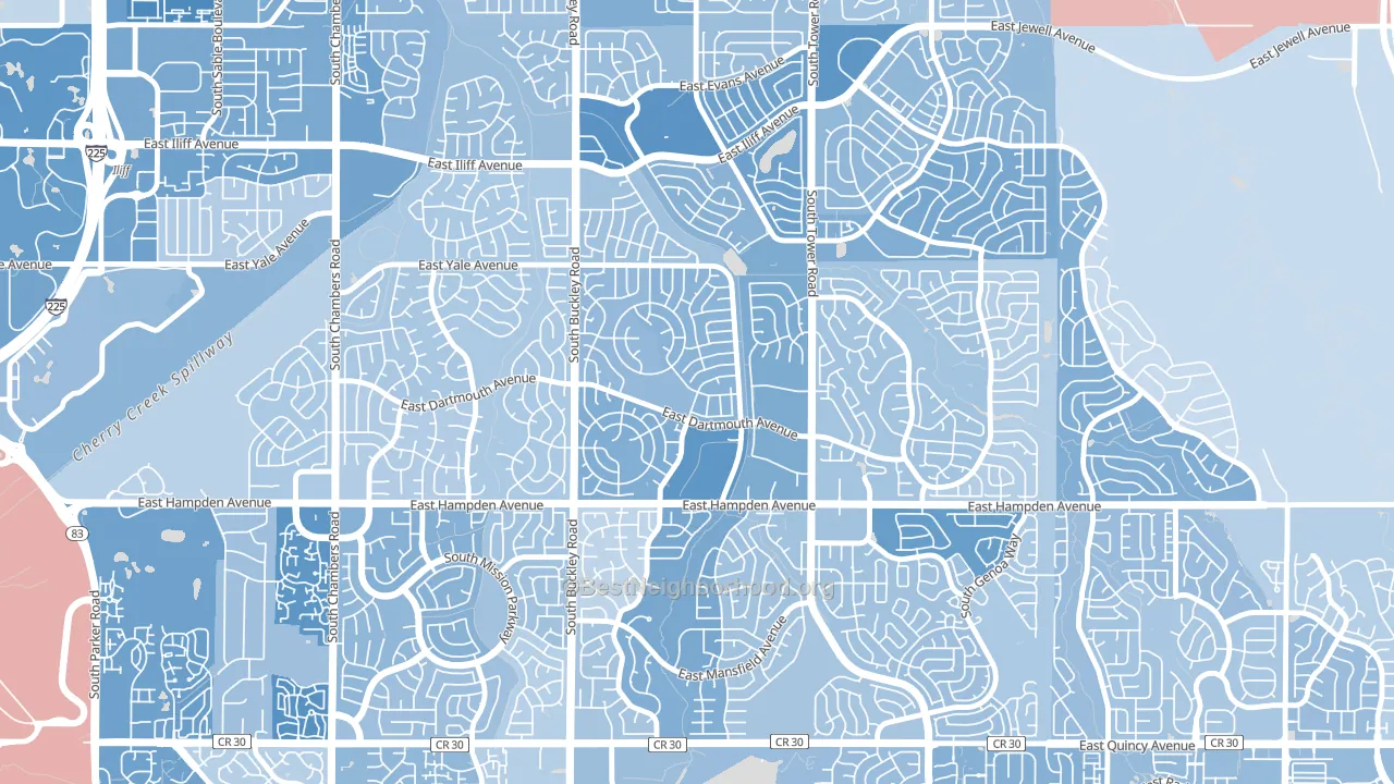 Aurora Knolls-Hutchinson Heights, Aurora, CO block-group political-lean map