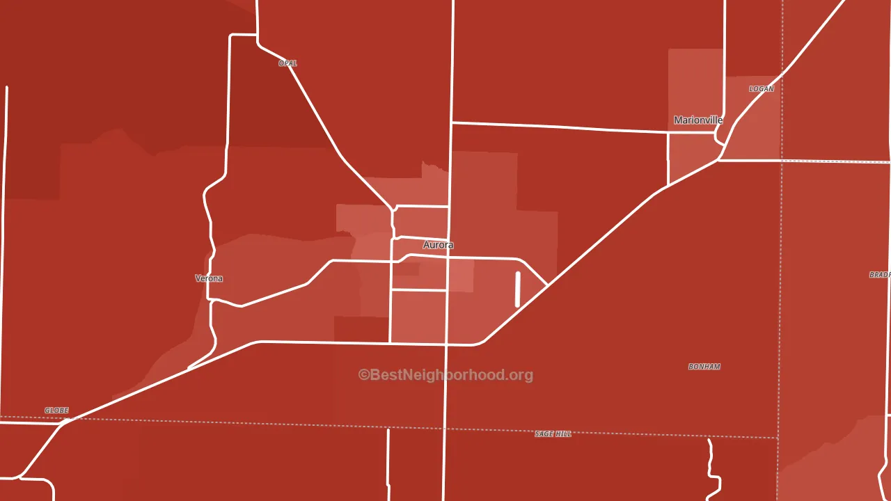 Aurora, MO block-group political-lean map