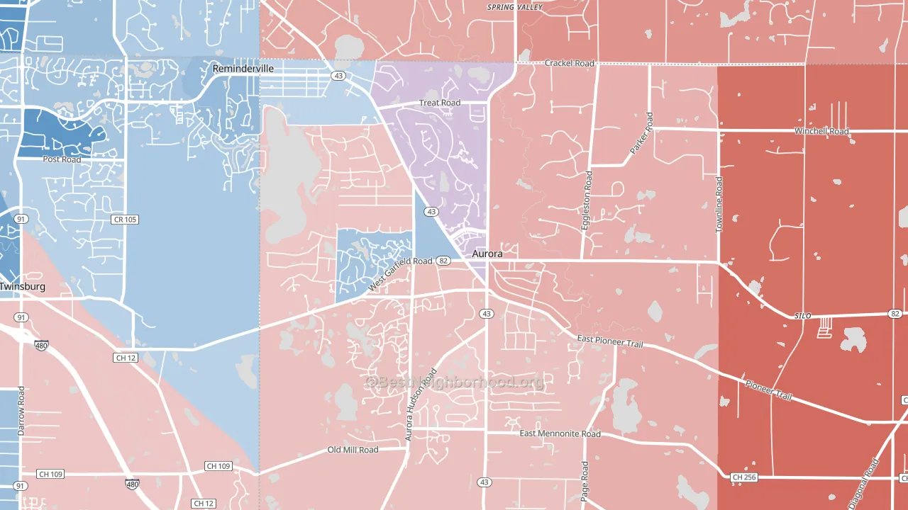 Aurora, OH block-group political-lean map