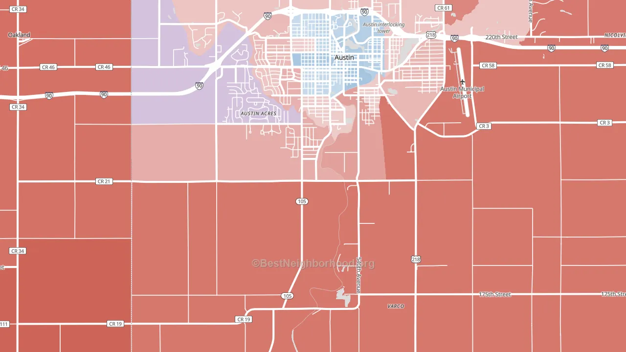 Austin Acres, MN block-group political-lean map