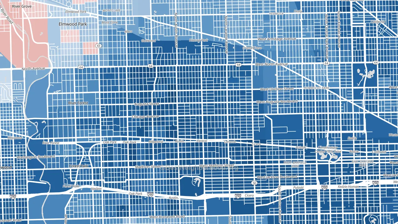 Austin, Chicago, IL block-group political-lean map