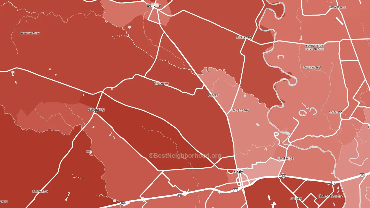 Austin County, TX block-group political-lean map