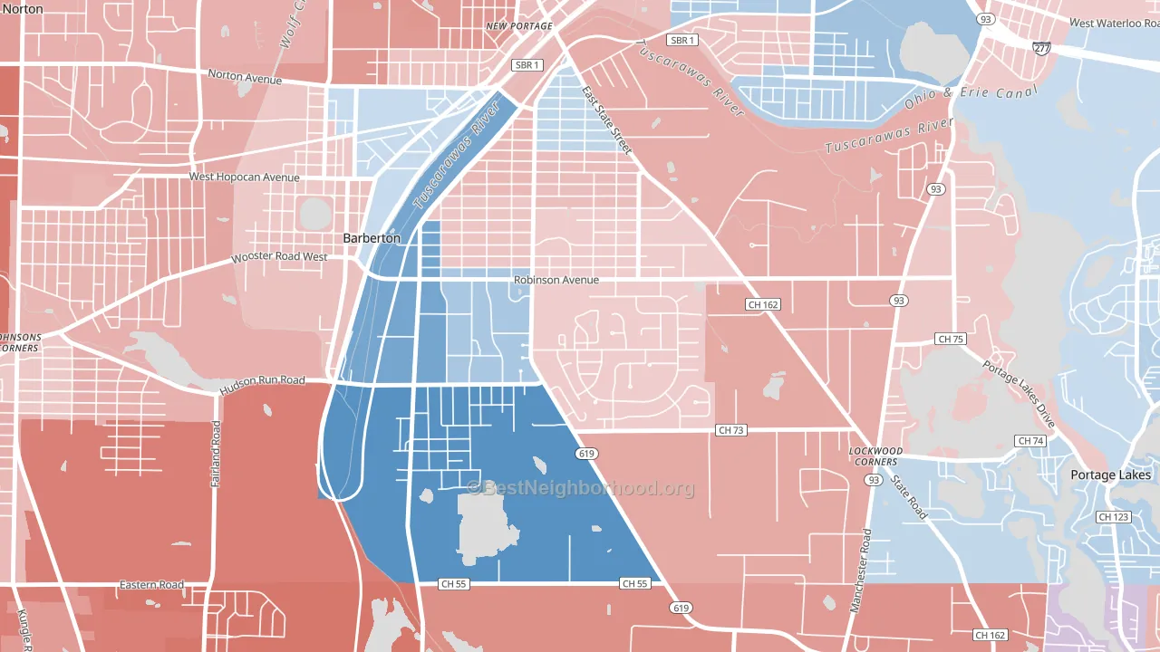 Austin Estates, Barberton, OH block-group political-lean map