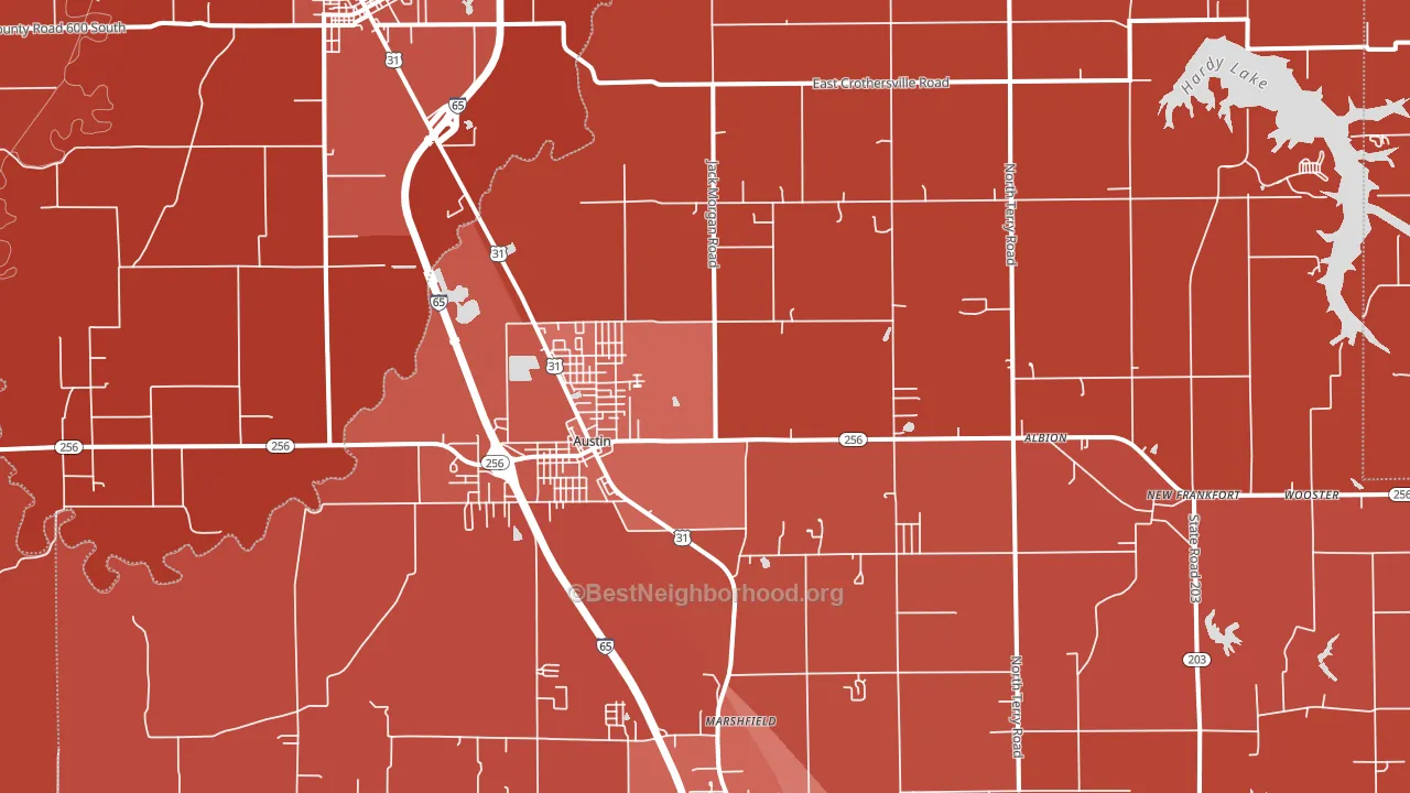 Austin, IN block-group political-lean map