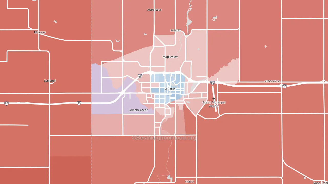 Austin, MN block-group political-lean map