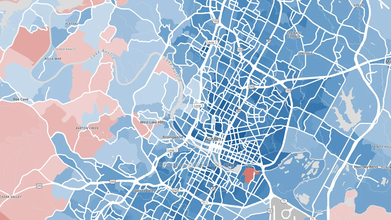 Austin, TX block-group political-lean map