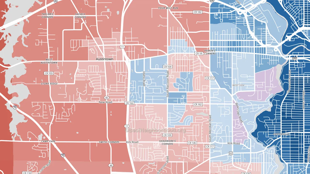 Austintown, OH block-group political-lean map