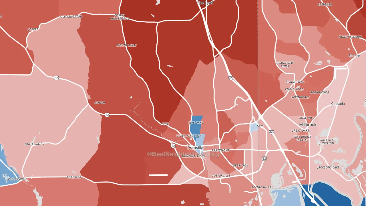 Autauga County, AL block-group political-lean map
