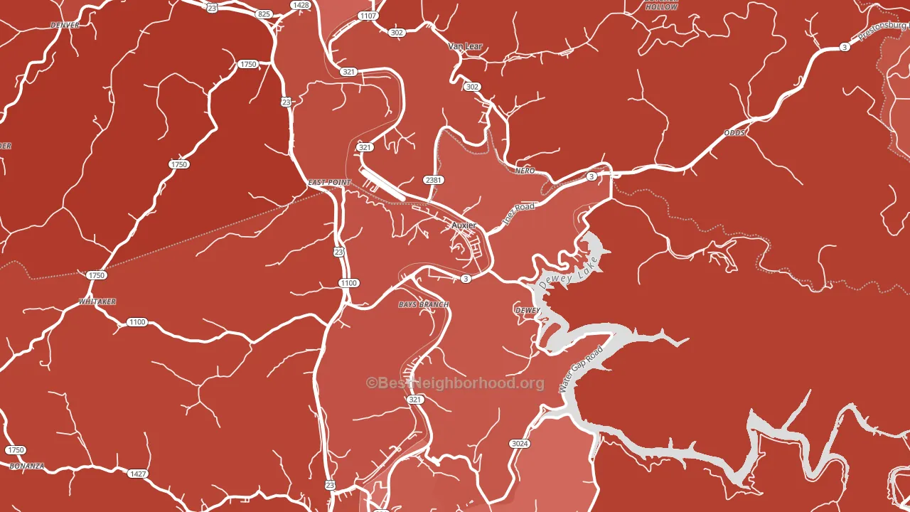 Auxier, KY block-group political-lean map