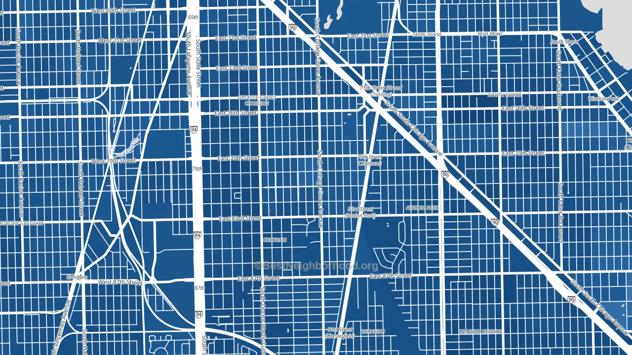 Avalon Highlands, Chicago, IL block-group political-lean map