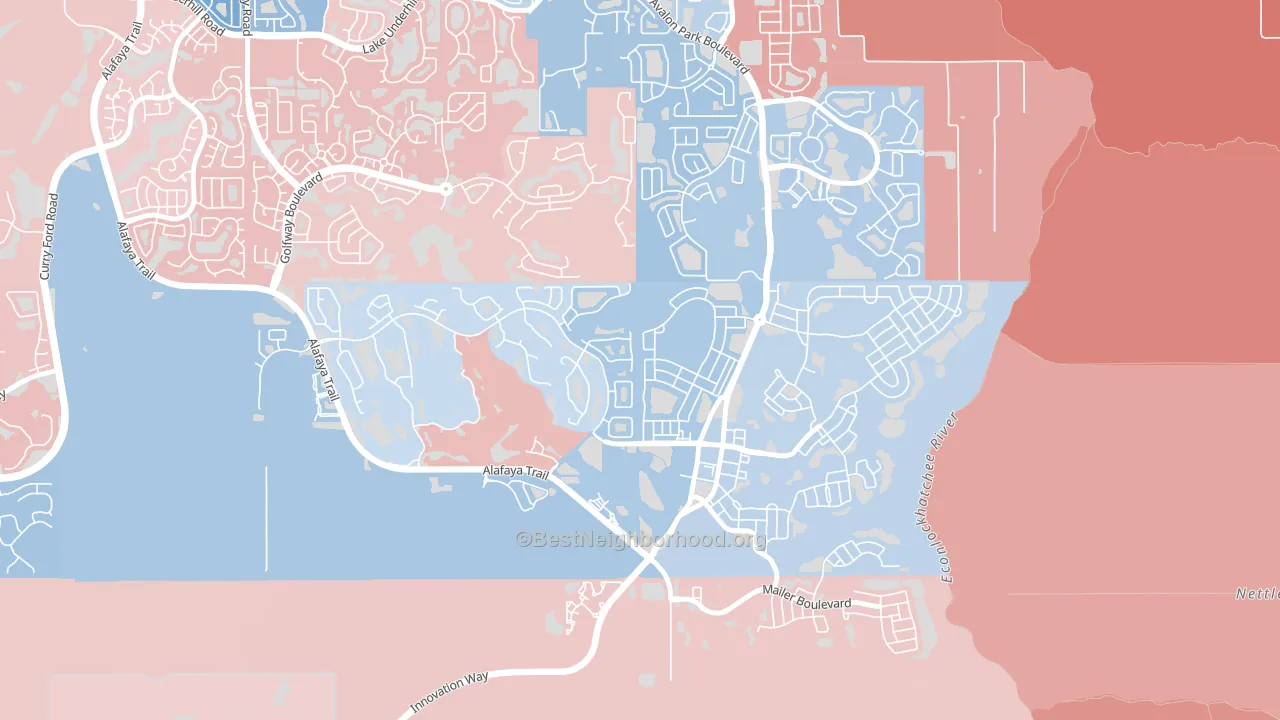 Avalon Park Northwest Village, Alafaya, FL block-group political-lean map