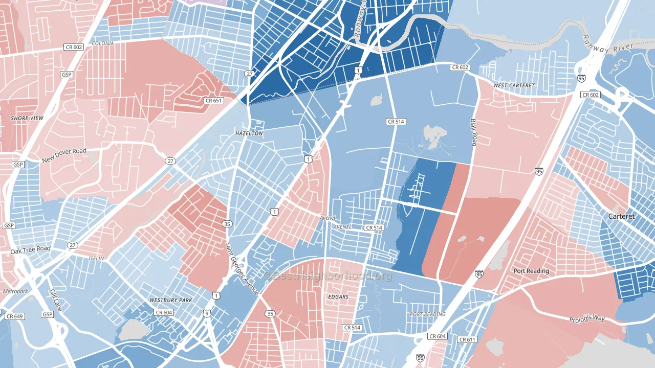 Avenel, NJ block-group political-lean map