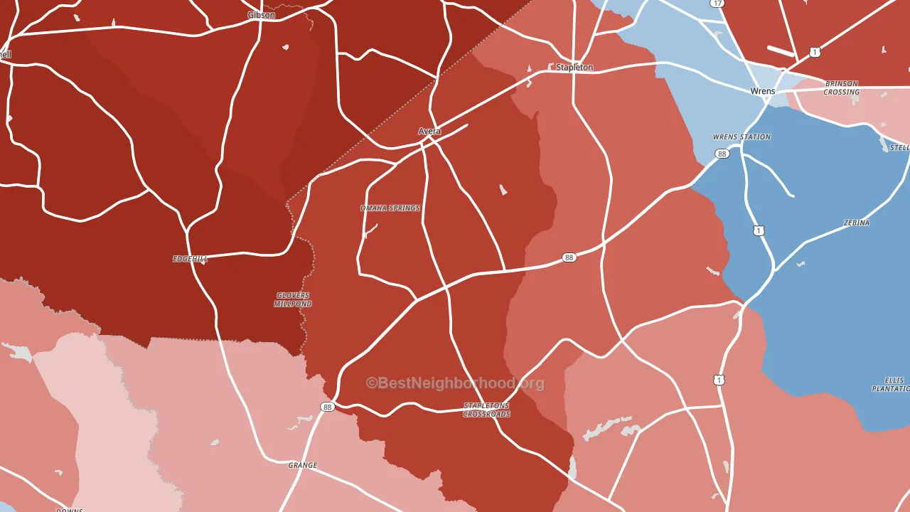Avera, GA block-group political-lean map