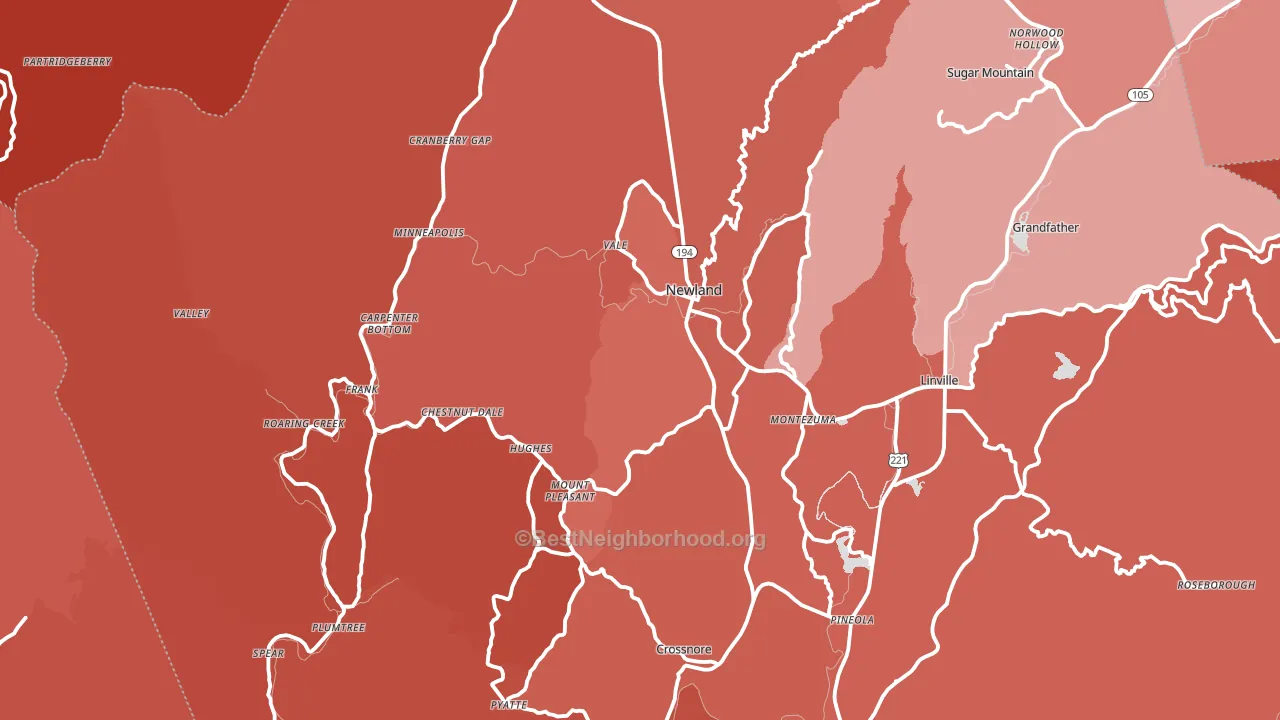Avery County, NC block-group political-lean map