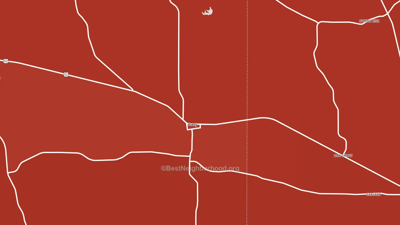 Avery, TX block-group political-lean map