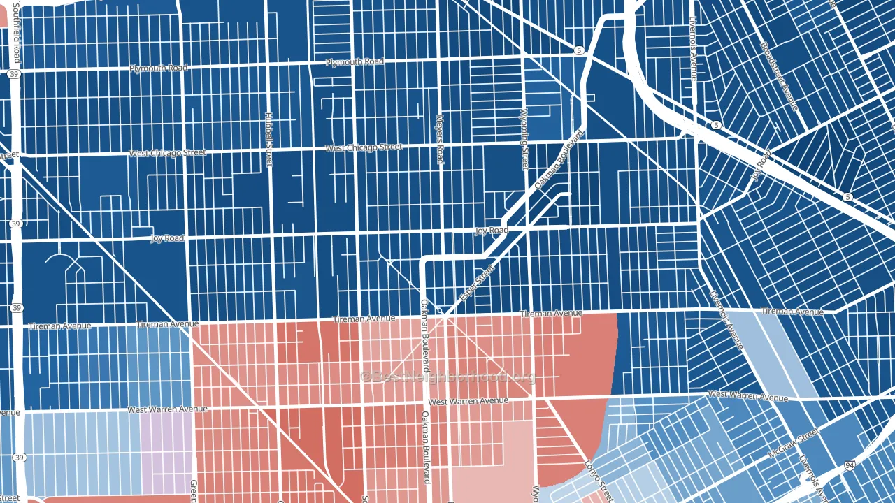 Aviation, Detroit, MI block-group political-lean map