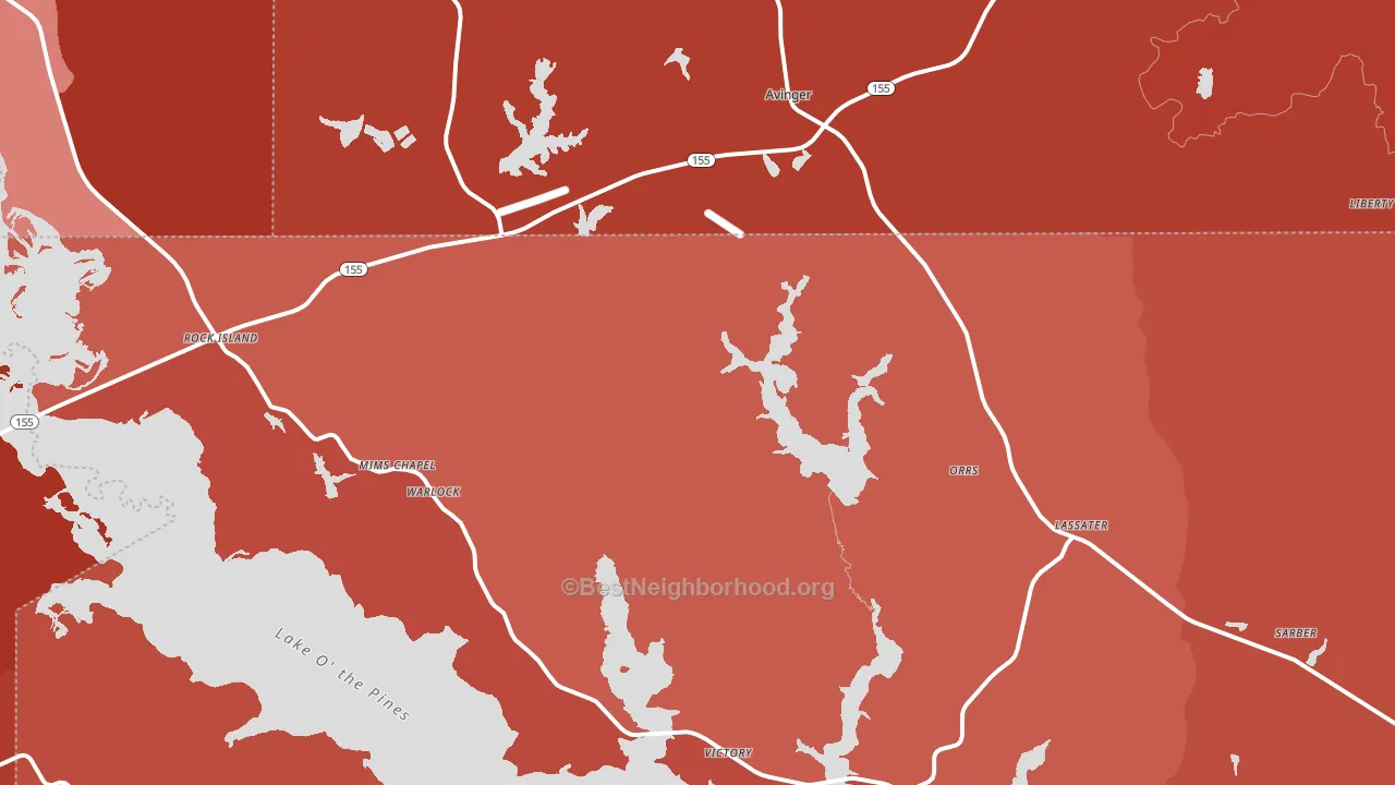 Avinger, TX block-group political-lean map