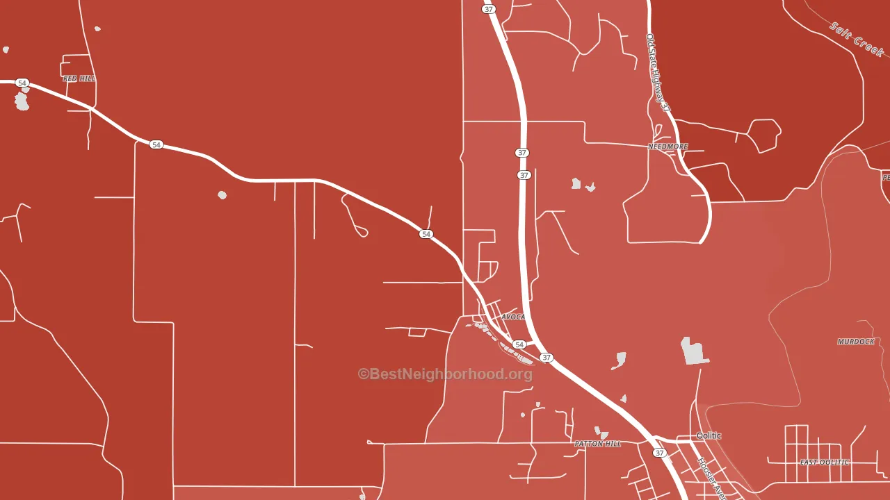Avoca, IN block-group political-lean map